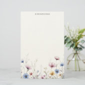 Watercolor Bloemen Onderste Rand Wilde Bloemen Briefpapier (Staand voorkant)