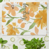 Watercolor Bloemen Oranje "Het Houdt Het Schoon" Theedoek (Gevouwen)