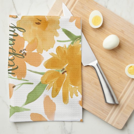 Watercolor Bloemen Oranje "Opgeruimd" Theedoek (Quarter Fold)