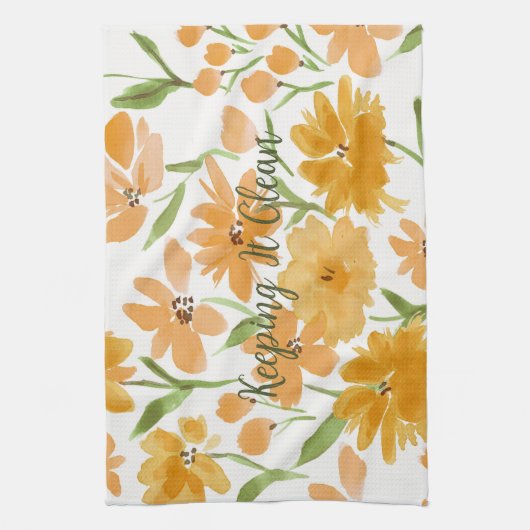 Watercolor Bloemen Oranje "Opgeruimd" Theedoek (Verticaal)