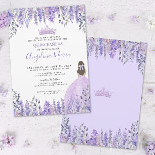 Watercolor Bloemen Paarse Quinceañera Kaart