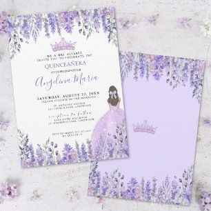 Watercolor Bloemen Paarse Quinceanera Uitnodiging
