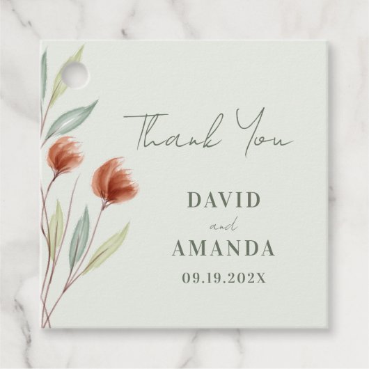 Watercolor Bloemen Pastelgroen Bedankjes Labels (Voorkant)