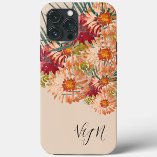 Watercolor Bloemen Perzik Gouden Monogram Case-Mate iPhone Case