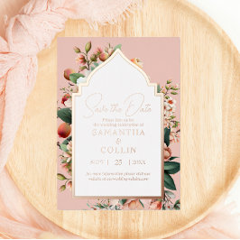Watercolor Bloemen Perzik Roze Goud Save the Date Folie Uitnodiging