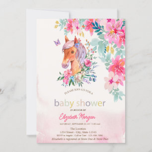 Watercolor Bloemen Pony Paard Baby Shower Kaart