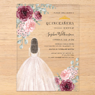 Watercolor Bloemen Quinceanera 15e Verjaardag Acryl Uitnodigingen