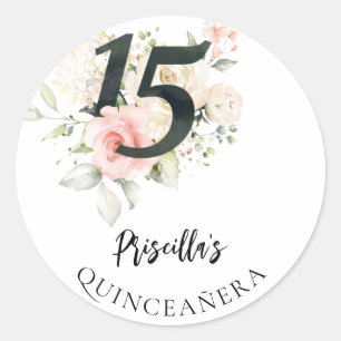 Watercolor bloemen Quinceanera 15e verjaardag Ronde Sticker