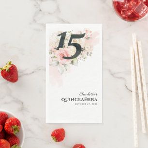 Watercolor Bloemen Quinceanera 15e Verjaardagsfees Servet
