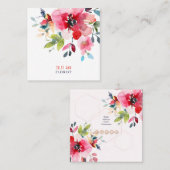 WATERCOLOR BLOEMEN, RODE OMBRE VIERKANTE VISITEKAARTJE (Voorkant / Achterkant)