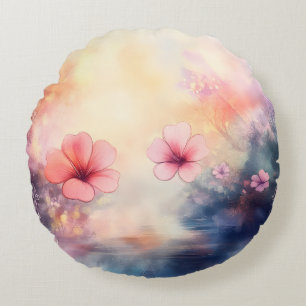 Watercolor Bloemen – Ronde Bloemenkussen Rond Kussen