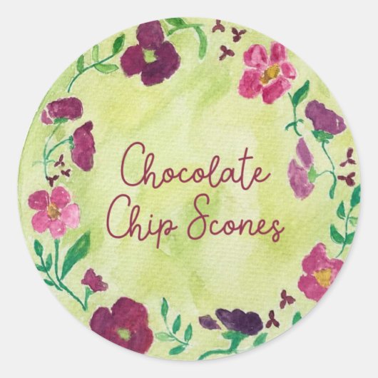 Watercolor Bloemen Ronde Sticker (Voorkant)