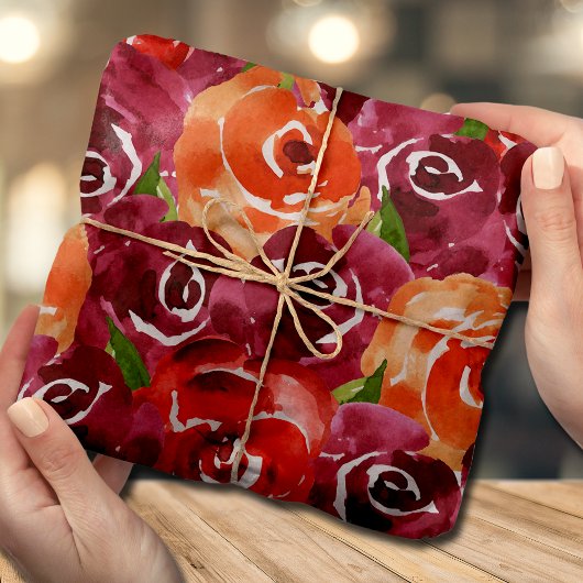 Watercolor Bloemen Rood Oranje Claret Tissuepapier