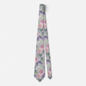 Watercolor Bloemen Roze Blos en Paars Stropdas (Voorkant)