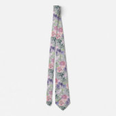 Watercolor Bloemen Roze Blos en Paars Stropdas (Achterkant)