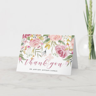 Watercolor Bloemen Roze en Gouden Bloemstuk Beda Bedankkaart