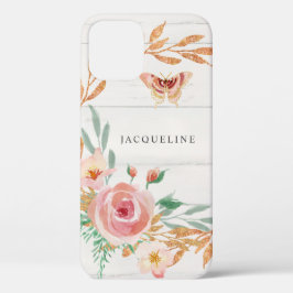 Watercolor Bloemen Roze Goud Glitters Groene Plant Case-Mate iPhone Case