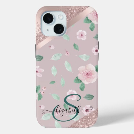 Watercolor Bloemen Roze Gouden Monogram Case-Mate iPhone Case (Achterkant)