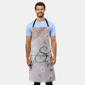 Watercolor Bloemen Roze Gouden Monogram Schort (Gedragen)