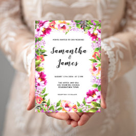 Watercolor Bloemen Roze Groene Huwelijksuitnodigin Kaart