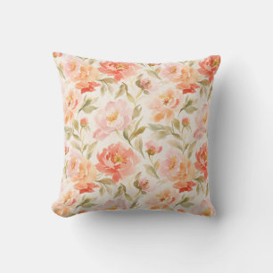 Watercolor Bloemen Roze Oranje Groene Bladeren Kussen