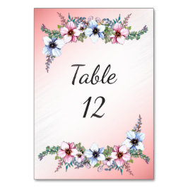 Watercolor Bloemen Roze Tafel Nummer Kaart