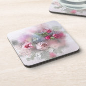 Watercolor Bloemen Rozen Boeket Elegante Sjabloon Bier Onderzetter (Linkerzijde)