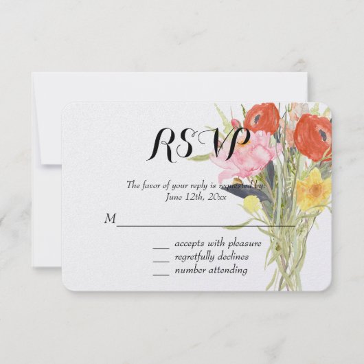 Watercolor Bloemen RSVP Kaartje (Voorkant)