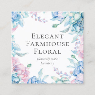 Watercolor Bloemen & Rustieke Houten Pioen Social  Vierkante Visitekaartje