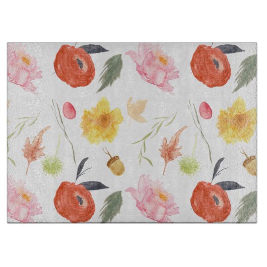Watercolor Bloemen Snijplank (Voorkant)