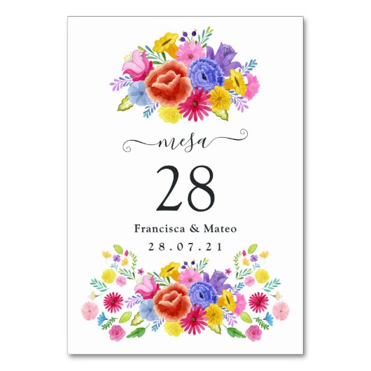Watercolor Bloemen Spaanse Fiesta Bruiloft Kaart (Voorkant)