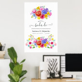 Watercolor Bloemen Spaanse Fiesta Bruiloft Welkom Poster (Thuiskantoor)