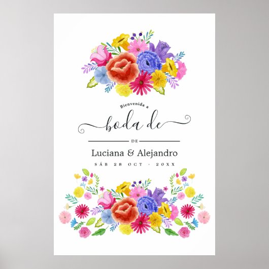 Watercolor Bloemen Spaanse Fiesta Bruiloft Welkom Poster (Voorkant)