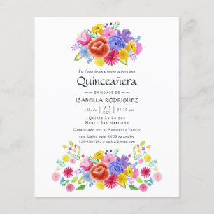 Watercolor Bloemen Spaanse Fiesta Quinceañera Flyer