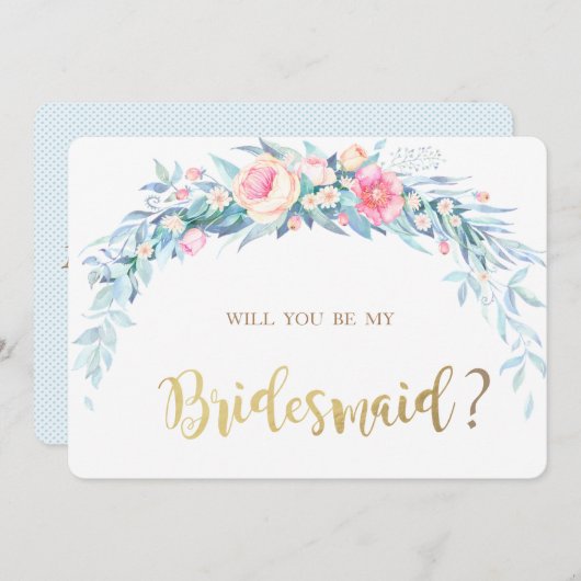 Watercolor Bloemen Stippen Bruidsmeisje Kaart (Voorkant / Achterkant)