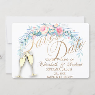 Watercolor Bloemen,Stippen Wijn Glazen Bewaar De D Save The Date
