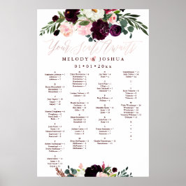 WATERCOLOR BLOEMEN STOELENPLAN, ALFABETISCH POSTER