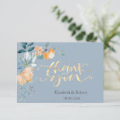 Watercolor Bloemen Stof Blauw Bedankkaart (Staand voorkant)