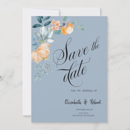 Watercolor Bloemen Stof Blauw Bewaar De Datum Save The Date (Voorkant)