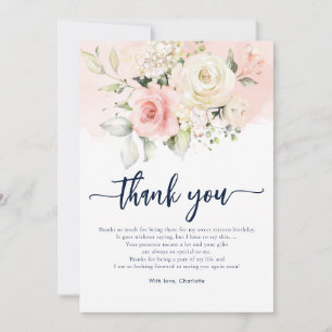 Watercolor Bloemen Sweet 16 Roze Verjaardagsfeestj Bedankkaart
