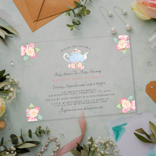 Watercolor Bloemen Thee Feestje Baby Borrel Acryl Uitnodigingen