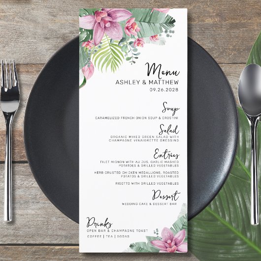 Watercolor Bloemen Tropische Bruiloft Menu