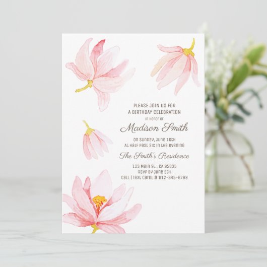 Watercolor Bloemen Verjaardagsfeest Uitnodiging (Staand voorkant)