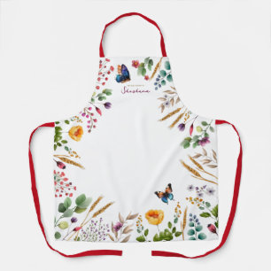 Watercolor Bloemen Vlinder Script Naam Bakker's Schort