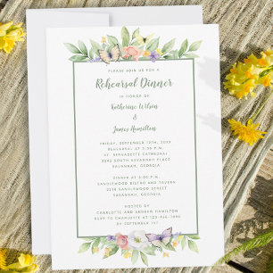Watercolor Bloemen Vlinders Oefen Diner Kaart