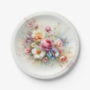 Watercolor Bloemen Voeg Uw Tekst Toe Lege Ronde Papieren Bordje