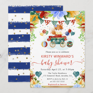 Watercolor Bloemen Vos Baby Shower Kaart
