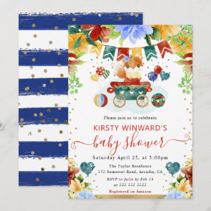 Watercolor Bloemen Vos Baby Shower Kaart