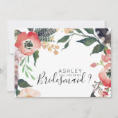 Watercolor Bloemen Wil Je Mijn Bruidsmeisje Zijn N Kaart (Voorkant)