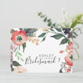 Watercolor Bloemen Wil Je Mijn Bruidsmeisje Zijn N Kaart (Staand voorkant)